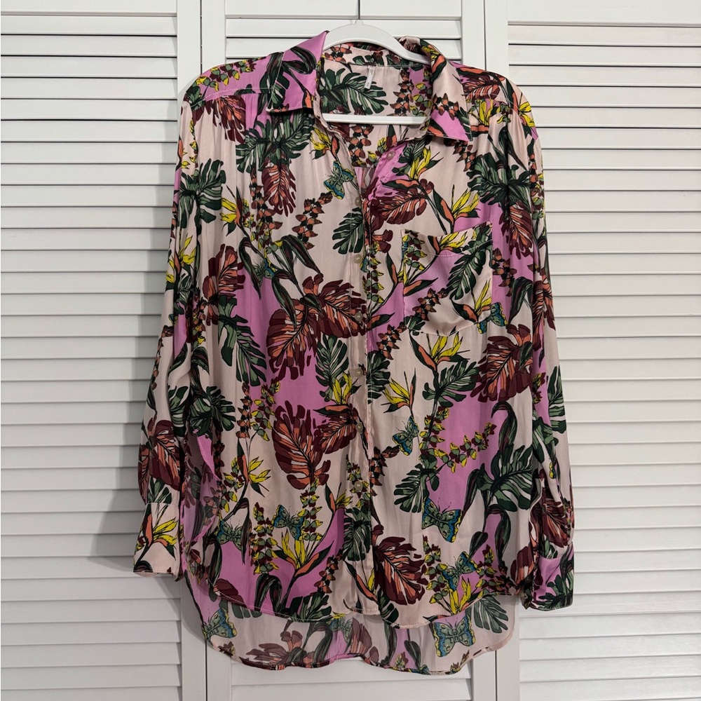 Free People Under The Palms Button Down Shirt Oversized Sz M